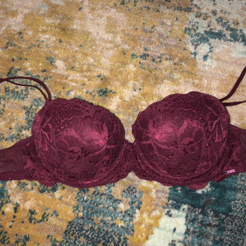 Burgundy lace Victoria secret pink bra